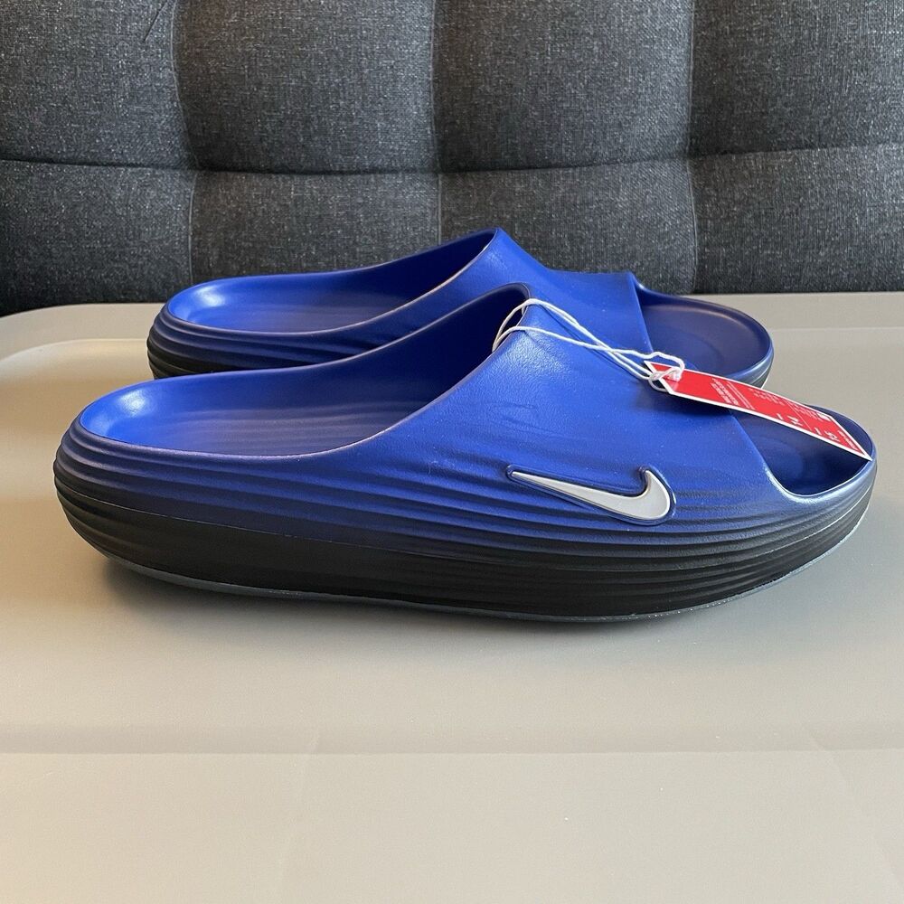 Sz 14 Men - Nike ReactX Rejuven8 EYBL PE Blue Black Slide Sandals Recovery RARE